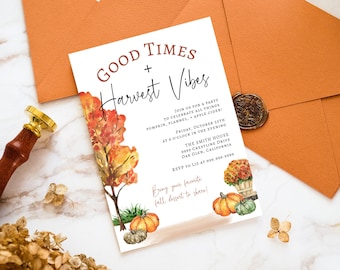 Modello di invito per festa autunnale, invito stampabile per festa a tema autunnale, invito per cena del Ringraziamento, invito per Friendsgiving, #HAC #AUT