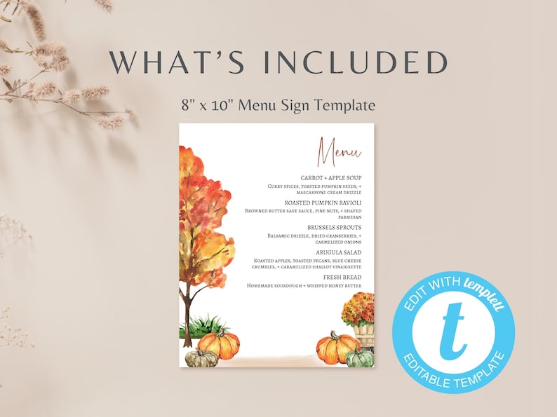 October Menu Sign Fall Menu Template, Printable Autumn Buffet Menu, Fall Dinner Party ...