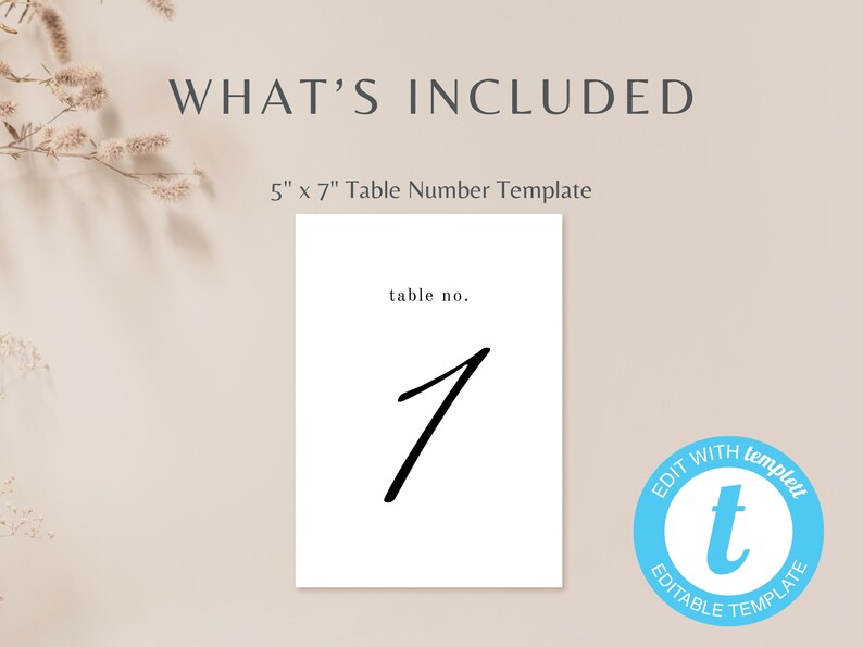 Modern Wedding Table Number Template, Printable Custom Table Numbers ...