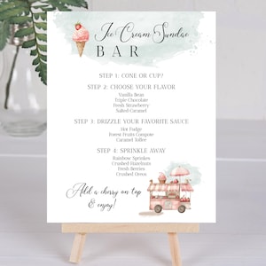 Ice Cream Bar Menu Template, Printable Ice Cream Sundae Bar Menu, Ice Cream Bar Sign, Dessert Table Menu, Summer Birthday Party Decor, #STC