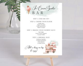 Ice Cream Bar Menu Template, Printable Ice Cream Sundae Bar Menu, Ice Cream Bar Sign, Dessert Table Menu, Summer Birthday Party Decor, #STC
