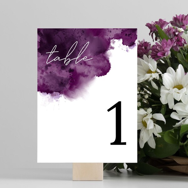 Purple Wedding Table Number Template, Printable Burgundy Table Number Cards, Jewel Tone Wedding, DIY Wedding Decor, Digital Download, #CHC