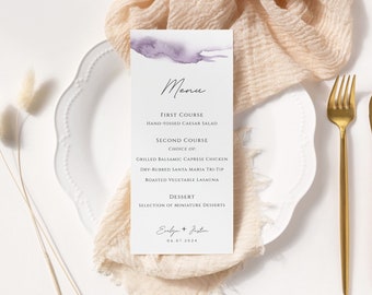 Purple Wedding Menu Template, Printable Lavender Dinner Menu, Lilac Menu Card, DIY Dusty Purple Wedding Decor, Wedding Table Decor, #AMC