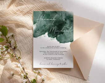 Green Wedding Invitation Template, Printable Forest Green Wedding Invite, Emerald Wedding Invite, DIY Jewel Tone Wedding Stationery, #EVC