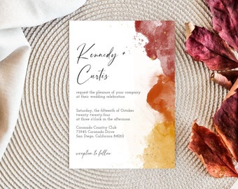 Autumn Wedding Invitation Template, Printable Fall Wedding Invite, DIY Autumn Wedding Stationery, Halloween Wedding Invite Card, #FFC #AUT
