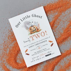 Halloween Second Birthday Party Invitation Template, Printable Halloween Kid&#39;s Birthday Invite, Cute Ghost 2-Year-Old Birthday, #SPC #AUT