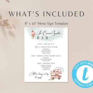 Ice Cream Bar Menu Template, Printable Ice Cream Sundae Bar Menu, Ice ...