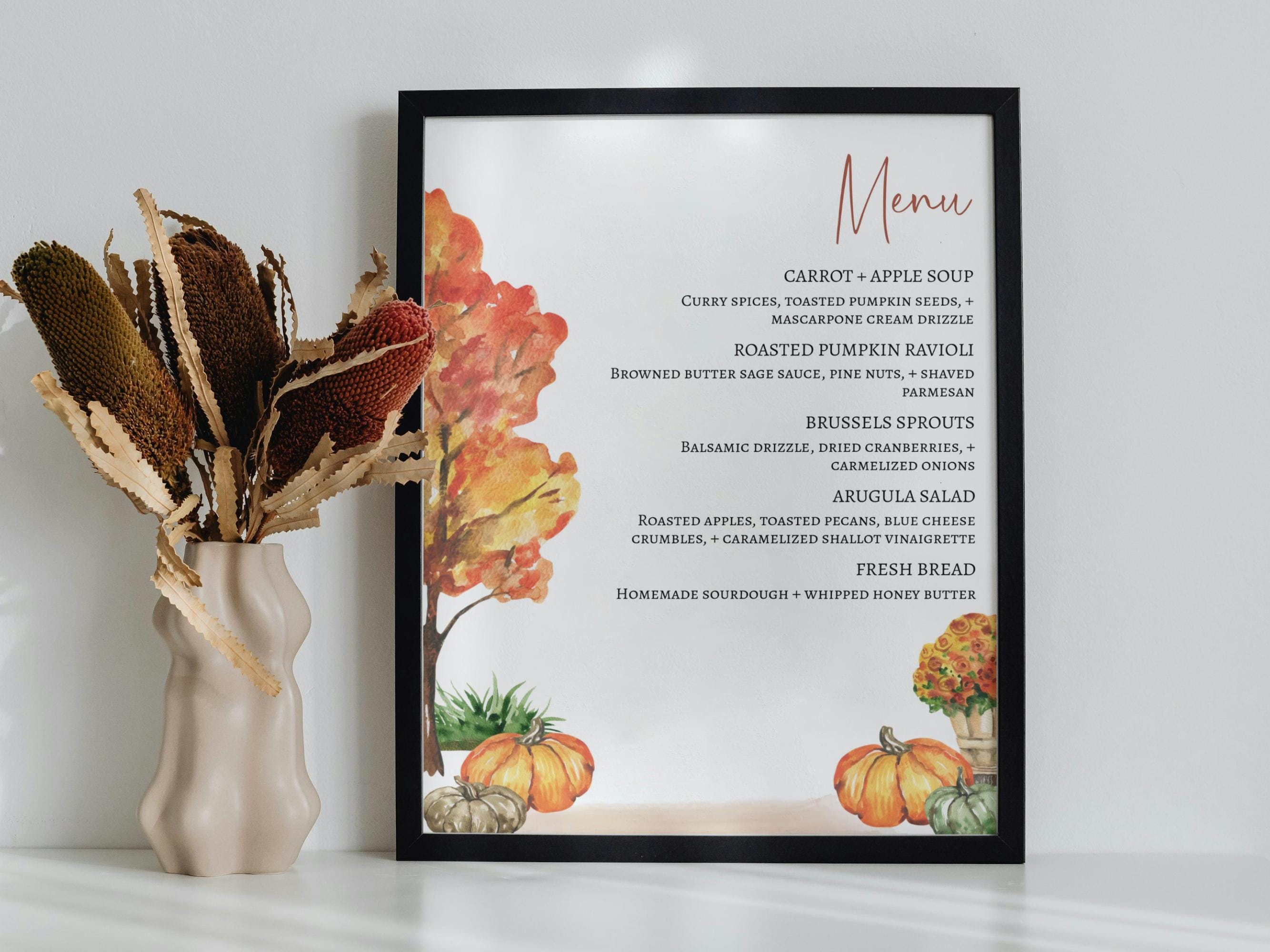 Fall Menu Template, Printable Autumn Buffet Menu, Fall Dinner Party ...