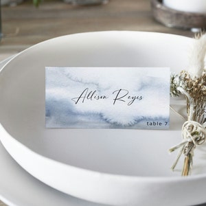 Dusty Blue Wedding Place Card Template, Printable Blue Watercolor Escort Cards, Beach Wedding Name Cards, DIY Coastal Wedding Decor, #COC