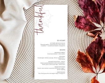 Thanksgiving Menu Template, Printable Thanksgiving Dinner Menu, Friendsgiving Dinner Party Menu, Thanksgiving Place Setting, #HAC #AUT