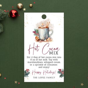 Hot Chocolate Gift Tag Template, Holiday Hot Cocoa Mix Gift Tag, Christmas Hot Chocolate Recipe Tag Printable, Hot Chocolate Mix Label, #JOC