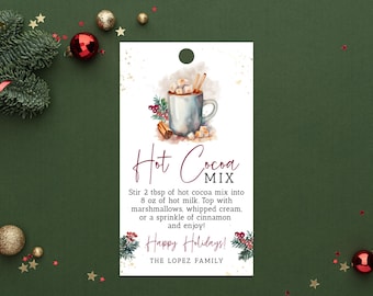Heiße Schokolade Geschenkanhänger Vorlage, Urlaub Heiße Kakaomischung Geschenkanhänger, Weihnachtsschokolade Rezeptanhänger druckbar, Heiße Schokoladenmischung Etikett, #JOC