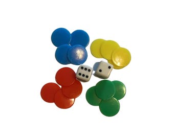 Ludo Game Pieces: Colorful Replacement Tokens & Dice Set
