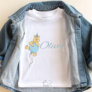 Custom Winnie The Pooh First Birthday Shirt Matching Family Pooh Birthday Shirt Balloon 1st Birthday Outfit Pooh Bear Mommy and Me Shirt Boy