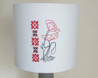 Table Lamp with handmade embroidered lampshade, unique lampshade, lamps for table