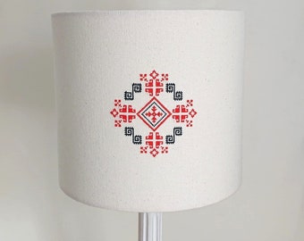 Table Lamp with Traditional Embroidered Lampshade, Romanian Charm