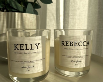 Personalised candle label, custom gift, Soy Wax, no paraffin,  Bridesmaid, Wedding, custom birthday gift