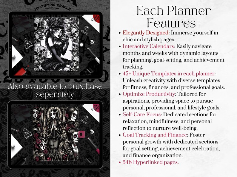 2025 Goth Planner, Gothic Digital Planner Bundle, 2025 and Undated