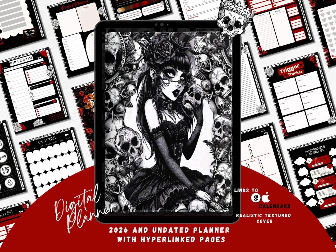 Goth Planner, 2026 Gothic Digital Planner, Dated and Undated Planner ...