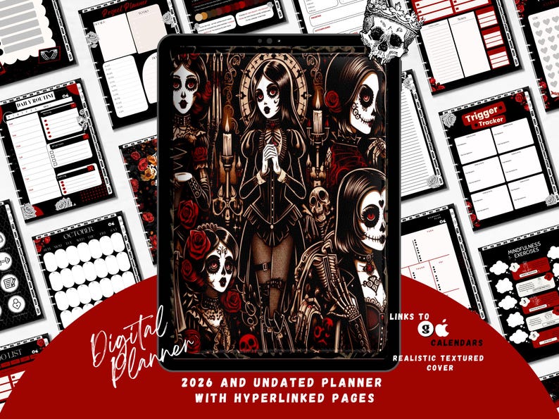 Goth Planner, Gothic Digital Planner, 2026 and Undated Digital Planner ...