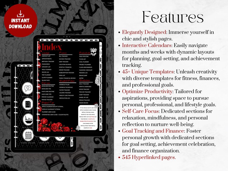 Goth Planner, 2026 Gothic Digital Planner, Dated and Undated Planner ...
