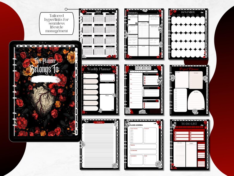 Goth Planner, Gothic Digital Planner, 2026 and Undated Digital Planner ...