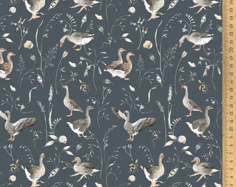 Cotton fabric grey geese acufactum by Sophia Drescher 0.5 m