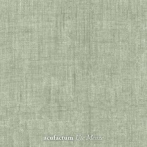 Könnte beinhalten: Nahaufnahme eines grünen, strukturierten Stoffes mit dem Text "acu factum Ute Menze" unten.