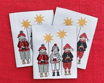 2 Patches -Winter Children- 50 x 60 mm acufactum Kerstin Heß Woven Label Patch