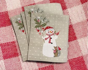 2 Patches -Snowman and Hedgehog- 50 x 60 mm acufactum Kerstin Heß Woven Label Patch