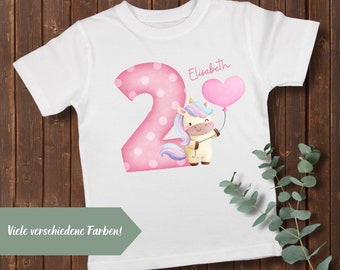 Geburtstagsshirt Einhorn, personalisiertes T-Shirt Geburtstag, 100 % Baumwolle, ab 1 Jahr, Geburtstagsparty Kleinkind