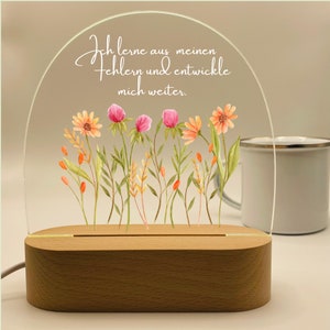Nachtlicht Blumen, Affirmation, Nachttischlampe mit Spruch Acryl, gemütliches Licht Affirmation, Lampe Selbstliebe, Geschenk Teenie