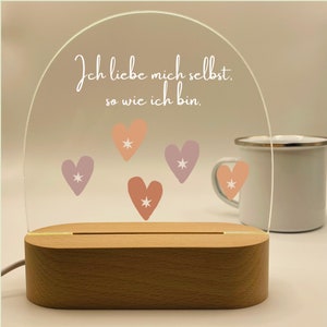 Nachtlicht Affirmation, Nachttischlampe mit Spruch Acryl, gemütliches Licht mit Affirmation, Lampe Selbstliebe, Geschenk Teenie, Herzlampe