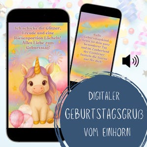 Einhorn Geburtstagskarte digital – Glückwunschkarte für Kindergeburtstag, Geburtstagskarte Einhorn, Download MP4 eCard, Glückwunsch Mädchen