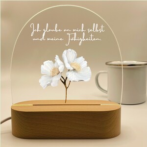 Nachtlicht Blume, Affirmation, Nachttischlampe mit Spruch Acryl, gemütliches Licht Affirmation, Lampe Selbstliebe, Geschenk Teenie