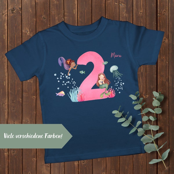 Geburtstagsshirt Meerjungfrau, personalisiertes T-Shirt Geburtstag, Baumwolle, ab 1 Jahr, Geburtstagsparty Kleinkind, Mädchenshirt Meer