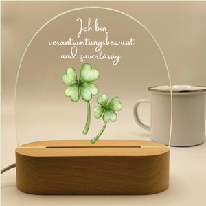 Nachtlicht Affirmation Kleeblatt, Nachttischlampe mit Spruch Acryl, gemütliches Licht Affirmation, Lampe Selbstliebe, Geschenk Teenie