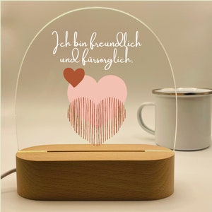 Nachtlicht Affirmation Herz, Nachttischlampe mit Spruch Acryl, gemütliches Licht Affirmation, Lampe Selbstliebe, Geschenk Teenie Motivation