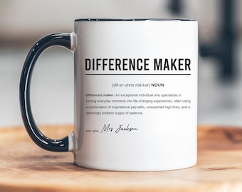 Difference Maker Personalized Funny Teacher Mug, Gift For Teacher, Teacher Appreciation Day Gift, Back To School Mug, Definition Mug