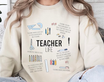 Funny Teacher Life Sweatshirt, Trendy Cute Teacher School Supplies Shirt, Teacher Appreciation Gift, Back To School Sweater, Funny Teacher