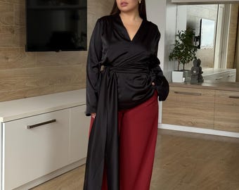 Seidige Bluse | Elegantes V-Neck Wrap Top