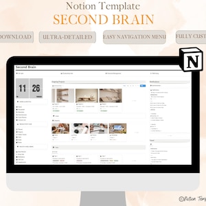 Ultimate Second Brain Notion Template, Notion Second Brain, Notion Second Brain Life planner & Dashboard, Minimal Neutral Aesthetic Template