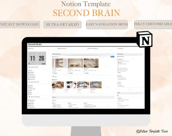 Ultimate Second Brain Notion Template, Notion Second Brain, Notion Second Brain Life planner & Dashboard, Minimal Neutral Aesthetic Template