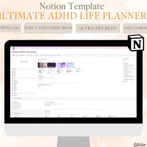 ADHD Notion Template Notion Planner, ADHD Notion Dashboard Digital Planner, ADHD Life Planner, Aesthetic Minimal Productivity Focus Planner