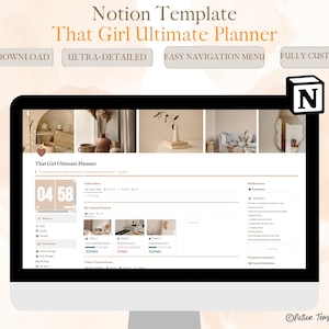 Ultimate That Girl Notion Planner Template | Tudo em um: planejadores diários, semanais e mensais | Rastreador de produtividade, finanças, condicionamento físico e nutrição