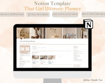 Ultimate That Girl Notion Planner Template | All-in-One: Daily, Weekly, Monthly Planners |Productivity, Finance, Fitness, Nutrition Tracker