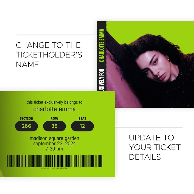 Charli Xcx Brat Tour Inspired Concert Ticket Printable Custom Event Charli Xcx Brat Tour Inspired Concert Ticket Printable Custom Event