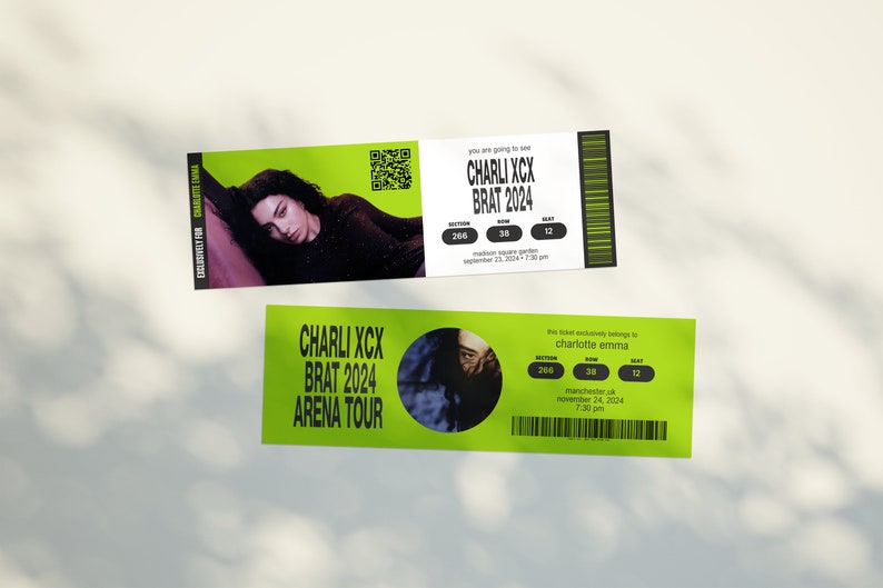 Charli Xcx Brat Tour Inspired Concert Ticket Printable Custom Event Charli Xcx Brat Tour Inspired Concert Ticket Printable Custom Event