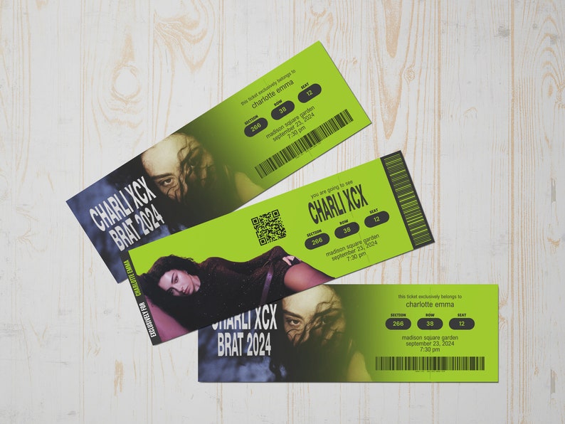 Charli Xcx Brat Tour Inspired Concert Ticket Printable Custom Event Charli Xcx Brat Tour Inspired Concert Ticket Printable Custom Event