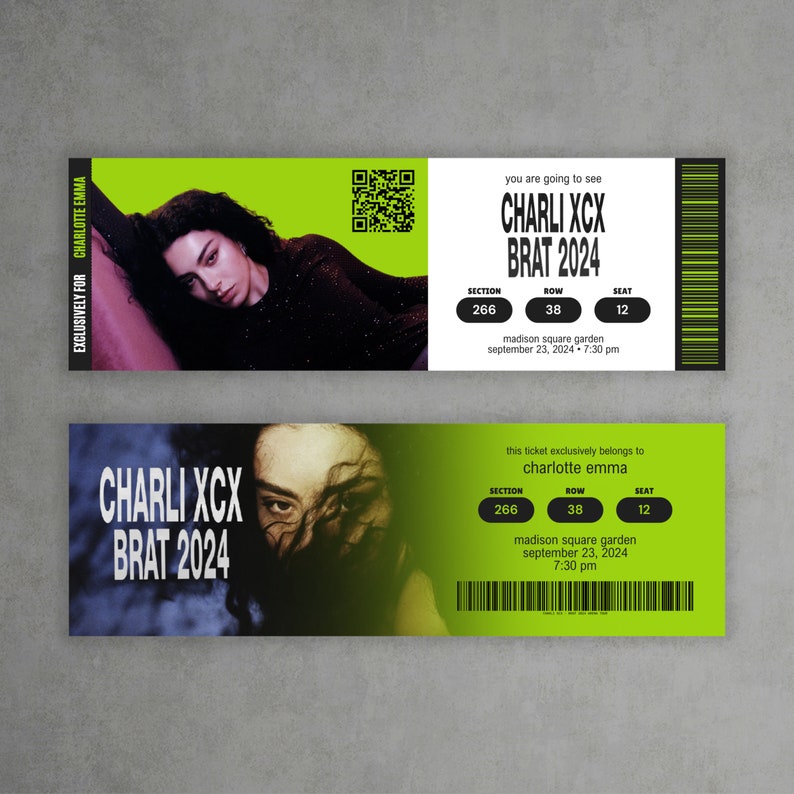 Charli Xcx Brat Tour Inspired Concert Ticket Printable Custom Event Charli Xcx Brat Tour Inspired Concert Ticket Printable Custom Event